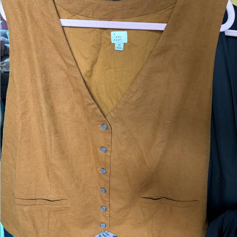Plus Size A New Day Brown Button-Down Vest (size 3X)